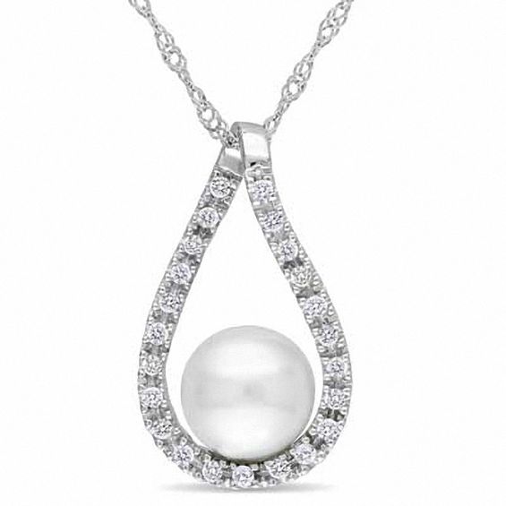 6.0 7.0mm Cultured Freshwater Pearl and 1/10 CT. T.W. Diamond Loop