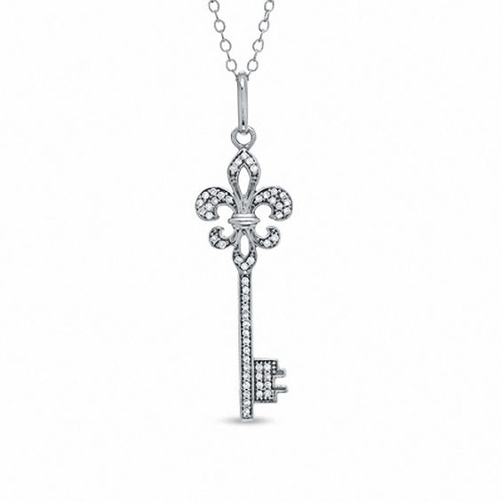 1 5/8 inch tall Sterling Silver Fleur De Lis Cross Necklace Black CZ 