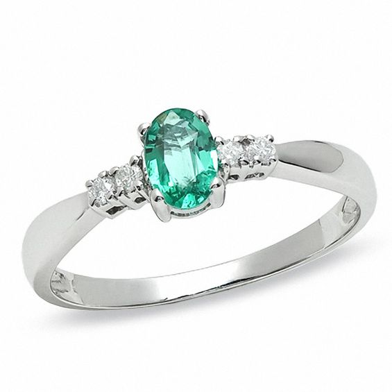 Oval Emerald Ring in 10K White Gold with Diamond Accents Emerald May