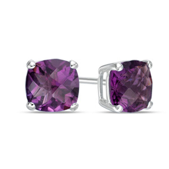 9K Gold Diamond & Purple Amethyst Cushion Cut Art Deco Stud Earrings Jewellery Earrings Stud Earrings 