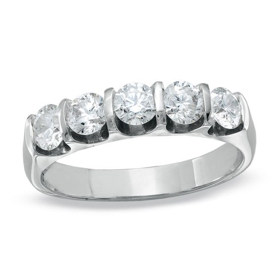 1 Ct T W Diamond Five Stone Bar Band In 14k White Gold Zales