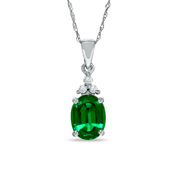 oval labcreated emerald and diamond accent pendant in 10k