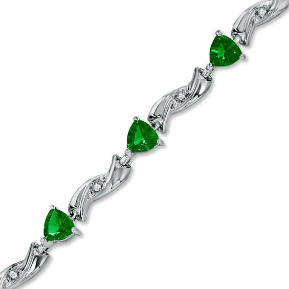 TrillionCut LabCreated Emerald and Diamond Bracelet in 10K White Gold