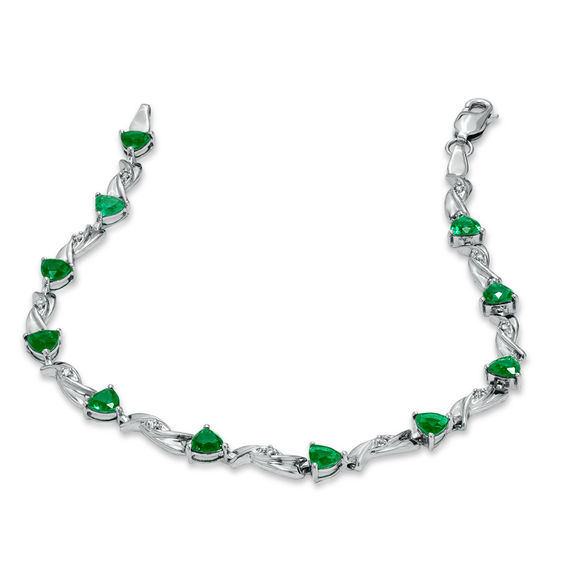 TrillionCut LabCreated Emerald and Diamond Bracelet in 10K White Gold
