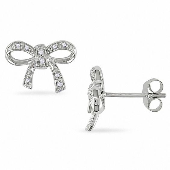 Diamond Accent Bow Earrings In Sterling Silver Diamond Accent Bow Earrings In Sterling Silver