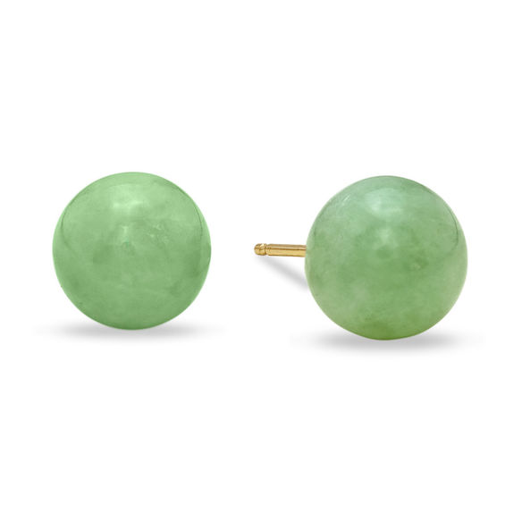 8 0mm Light Green Jade Stud Earrings In 10k Gold Gemstone 8 0mm Light Green Jade Stud Earrings In 10k Gold