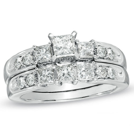 3.00 CT Princess Cut Ring Set Bridal Wedding Engagement Real 14k White Gold 