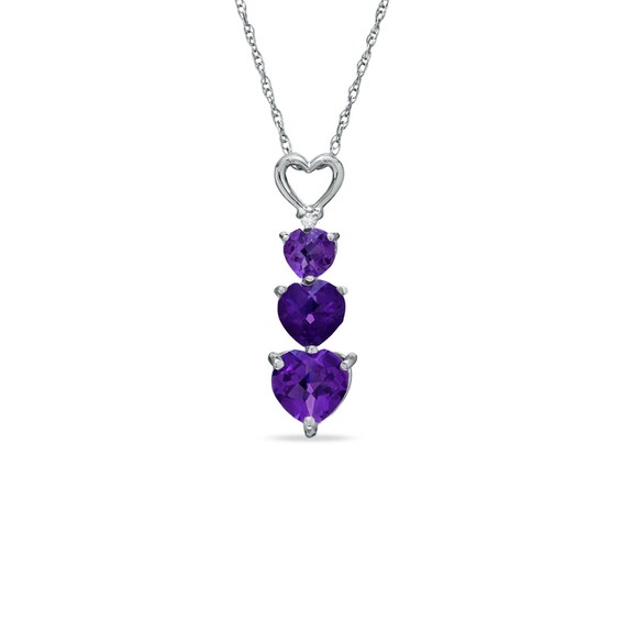 Heart Shaped Amethyst And Diamond Accent Three Pendant In 10k White Gold Zales - Heart Shaped Stone Pendant Heart Shaped Amethyst And Diamond Accent Three Pendant In 10k White Gold Zales - Heart Shaped Stone Pendant