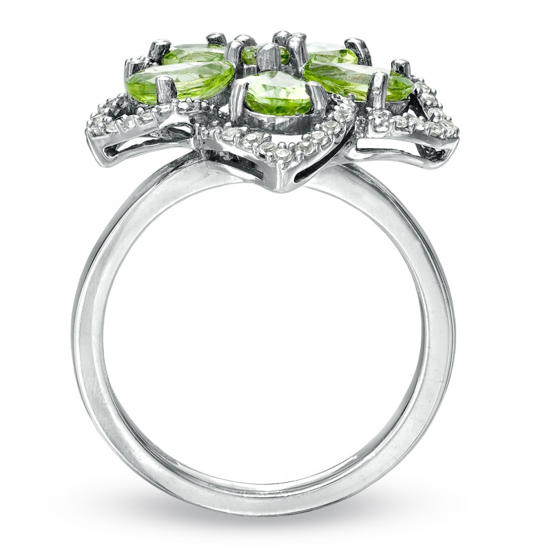 Peridot and White Topaz Flower Ring in Sterling Silver