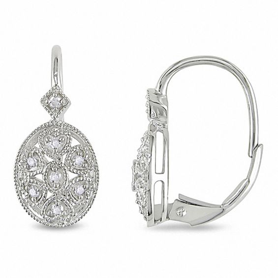 1 8 Ct T W Diamond Filigree Leverback Earrings In Sterling Silver T W Diamond Filigree Leverback Earrings In Sterling Silver