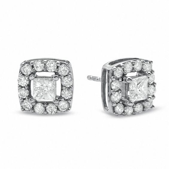 1 Ct T W Princess Cut Diamond Frame Stud Earrings In 10k White 1 Ct T W Princess Cut Diamond Frame Stud Earrings In 10k White Gold