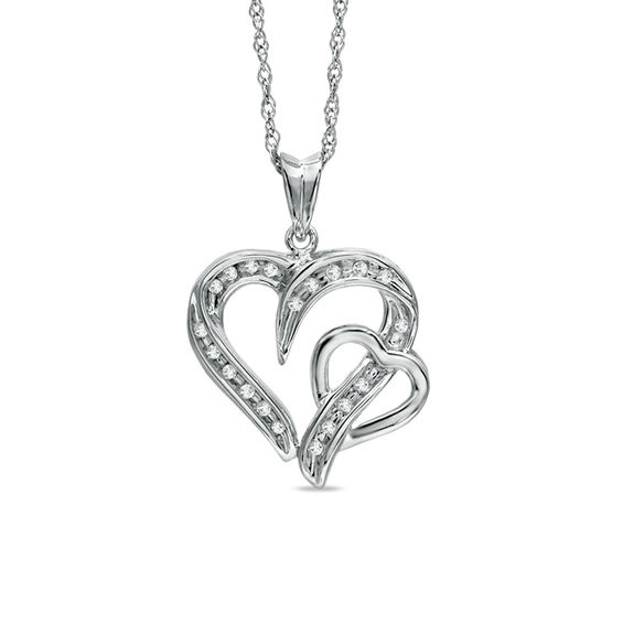 1/15 CT. T.W. Diamond Double Heart Pendant in Sterling Silver Heart