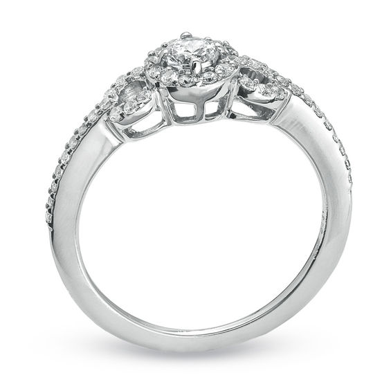 3/8 CT. T.W. Diamond Round Framed Promise Ring in 10K White Gold
