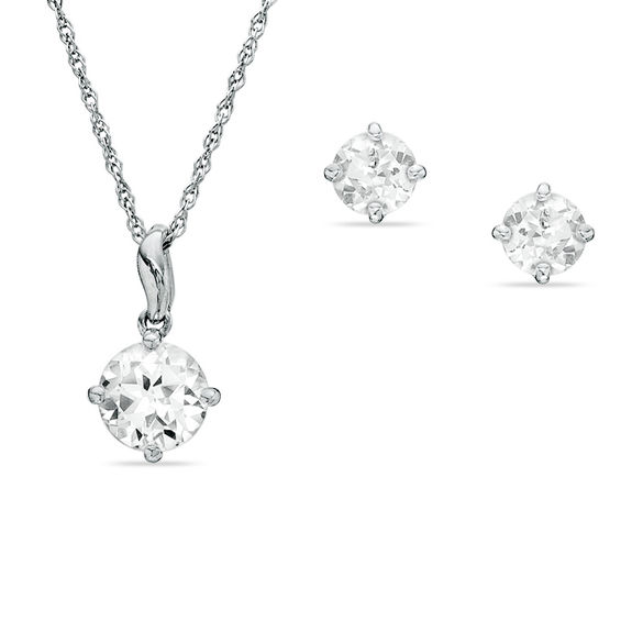 Lab Created White Shire Pendant And Earrings Set In Sterling Lab Created White Shire Pendant And Earrings Set In Sterling Silver