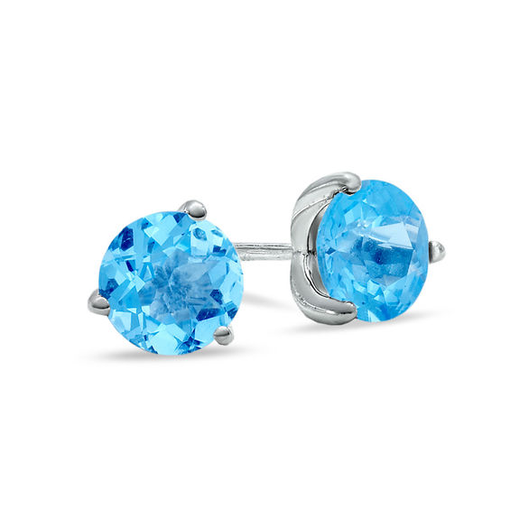 7.0mm Blue Topaz Stud Earrings in Sterling Silver Blue Topaz December