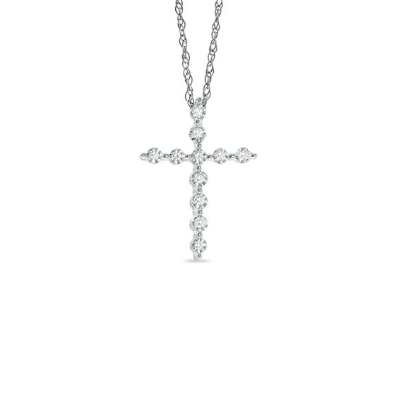 1 6 Ct T W Diamond Cross Pendant In 10k White Gold T W Diamond Cross Pendant In 10k White Gold