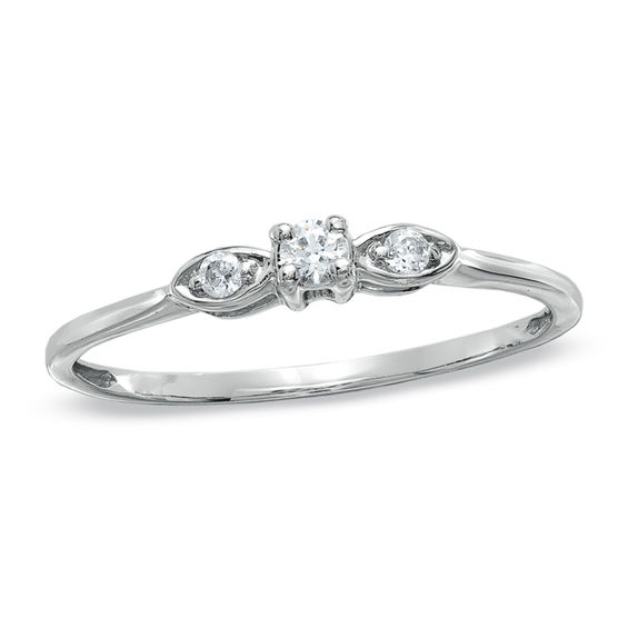 Diamond Accent Three Stone Promise Ring in 10K White Gold Round