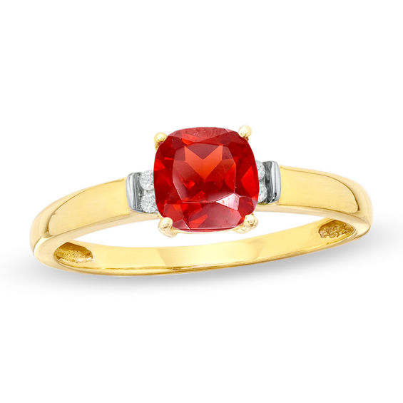 6.0mm CushionCut LabCreated Ruby and Diamond Accent Ring in 10K Gold
