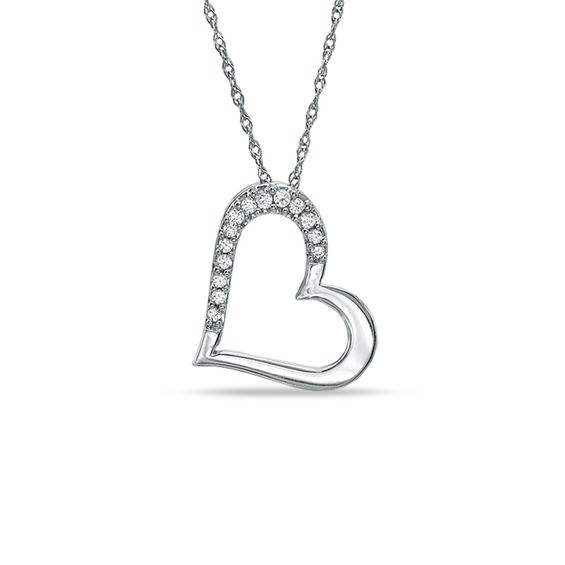 T.W. Diamond Tilted Heart Pendant 