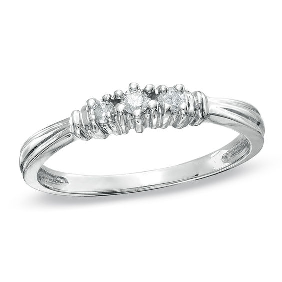 1/10 CT. T.W. Diamond Three Stone Promise Ring in 10K White Gold Promise Rings Wedding Zales