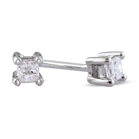 1 6 Ct T W Princess Cut Diamond Solitaire Stud Earrings In 1 6 Ct T W Princess Cut Diamond Solitaire Stud Earrings In Sterling Silver