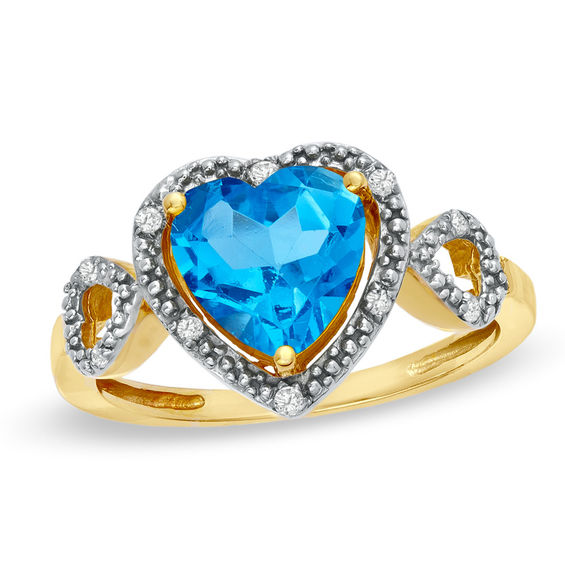 8.0mm HeartShaped Blue Topaz and Diamond Accent Heart Frame Ring in