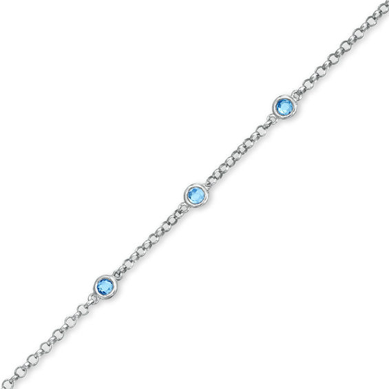 Blue Topaz Station Bracelet in Sterling Silver Blue Topaz December