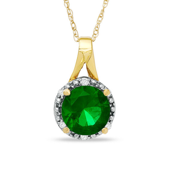 8.0mm LabCreated Emerald and Diamond Accent Pendant in 10K Gold Emerald May Birthstone