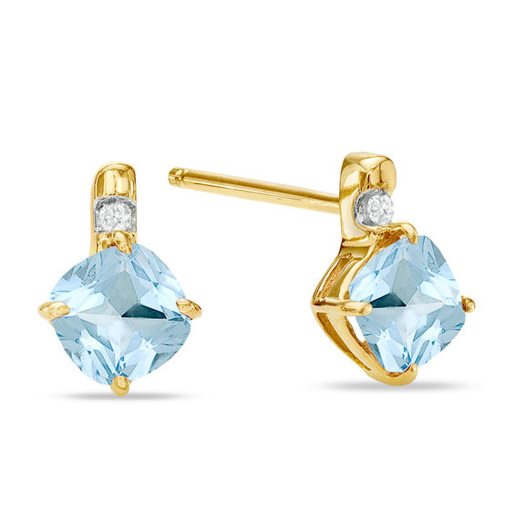 CushionCut LabCreated Aquamarine and Diamond Accent Earrings in 10K