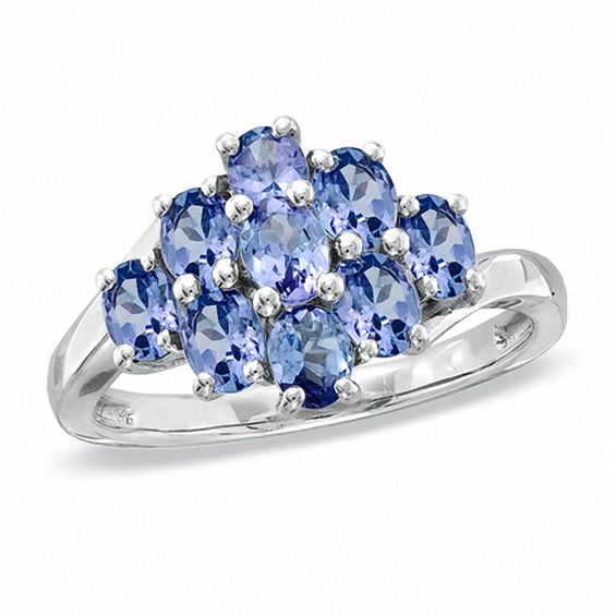 Oval Tanzanite Cluster Ring in Sterling Silver Gemstone Rings Rings
