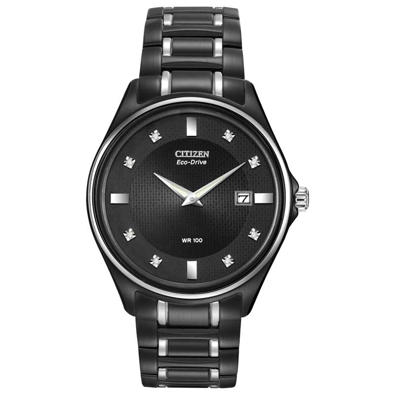 Men's Citizen Eco-Drive® Diamond Accent Two-Tone Watch with Black Dial (Model: AU1054-54G)