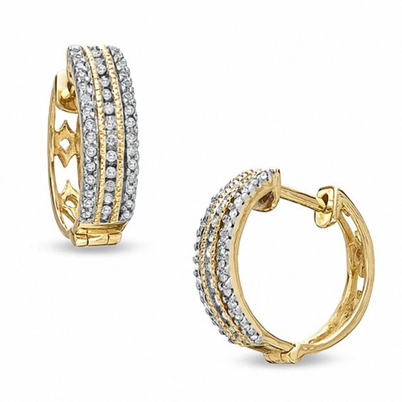 1/4 CT. T.W. Diamond Triple Row Hoop Earrings in 10K Gold Diamond