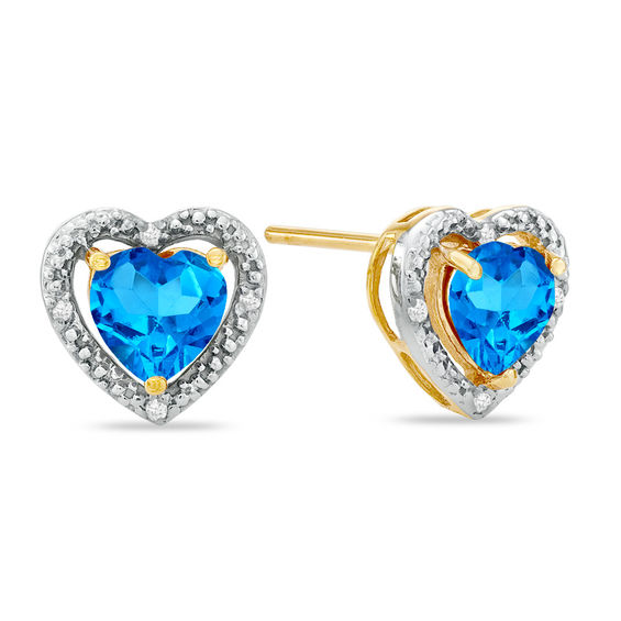 6.0mm HeartShaped Blue Topaz and Diamond Accent Heart Frame Stud
