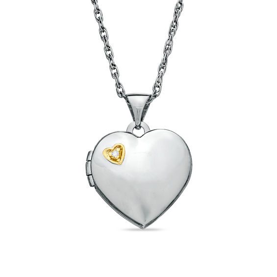 Diamond Accent Heart Locket in TwoTone Sterling Silver Diamond