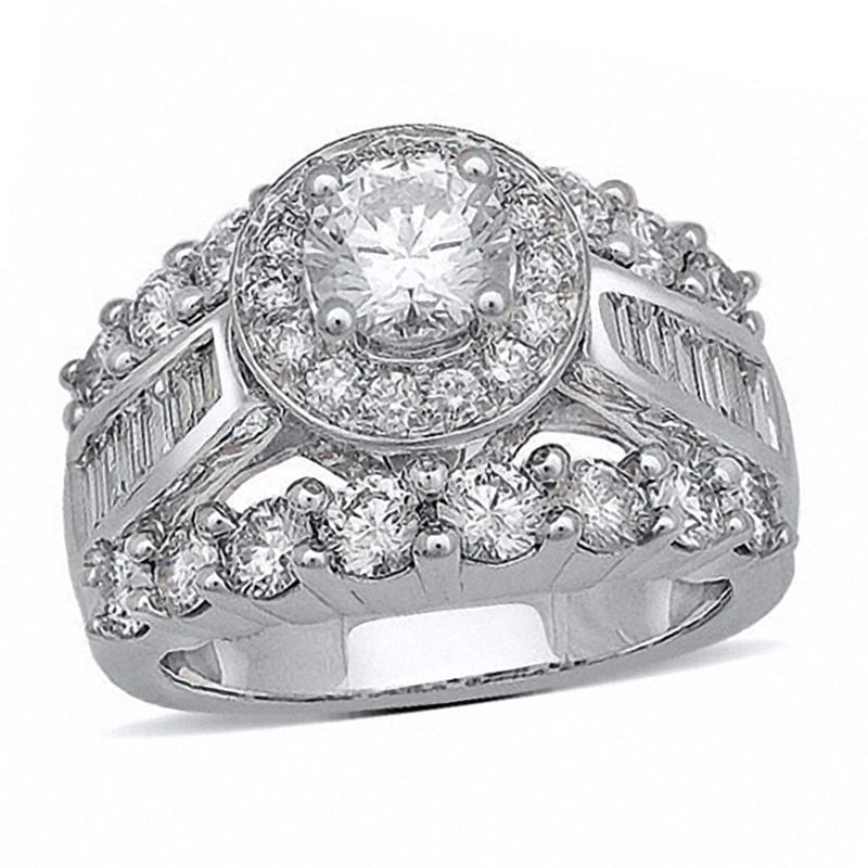 3-1/2 CT. T.W. Baguette and Round Diamond Engagement Ring in 14K White Gold