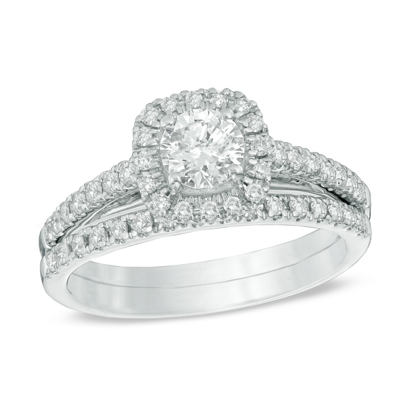 1 CT. T.W. Diamond Frame Bridal Set in 14K White Gold