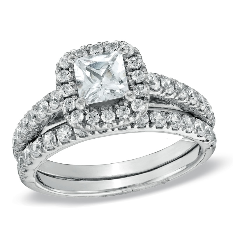 Main Image 1 of 1-3/4 CT. T.W. Princess-Cut Diamond Frame Bridal Set in 14K White Gold
