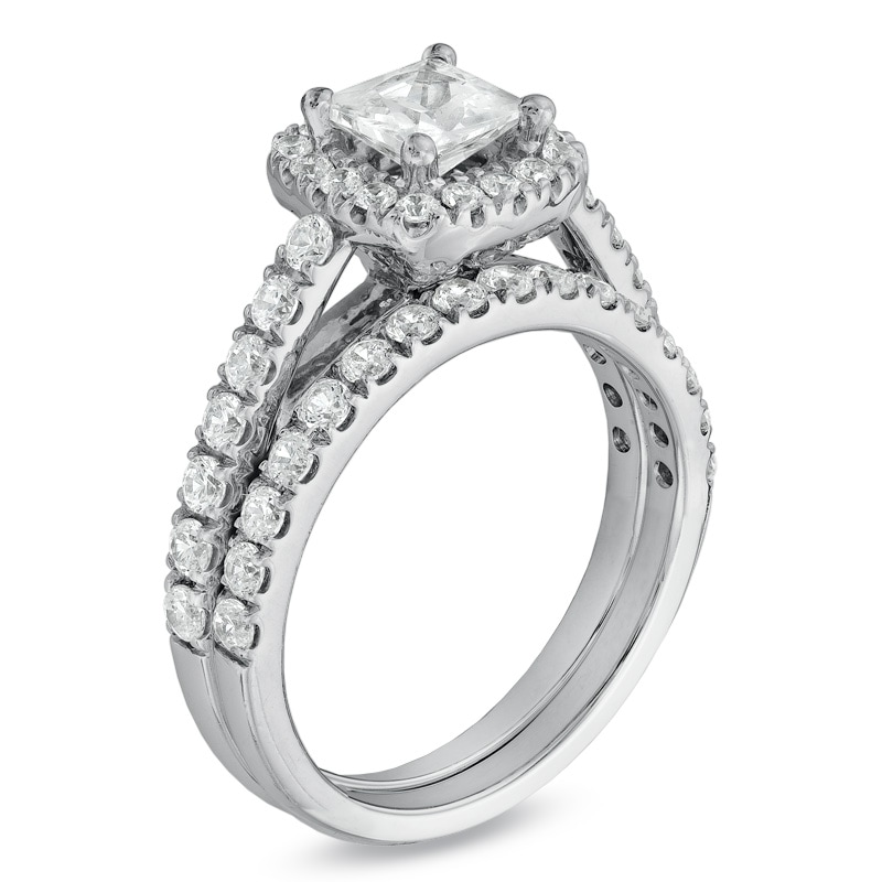 Main Image 2 of 1-3/4 CT. T.W. Princess-Cut Diamond Frame Bridal Set in 14K White Gold
