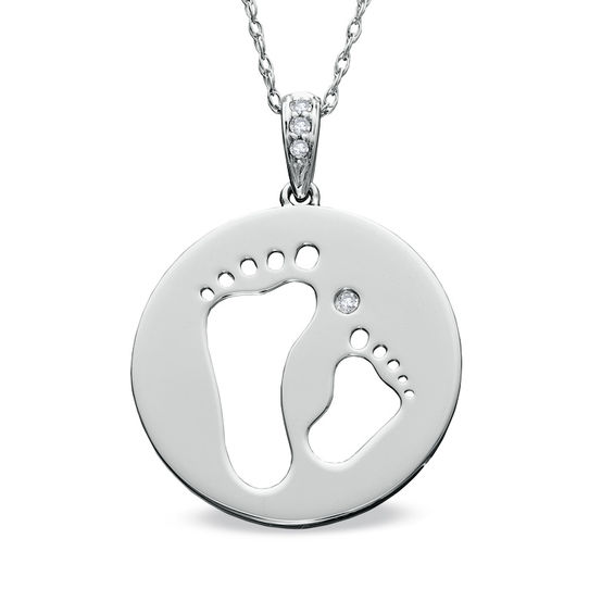 Tiny Toes™ Diamond Accent "Two Feet" Disc Pendant in 10K White Gold
