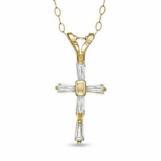 14K Yellow Gold CZ Childrens Cross Pendant