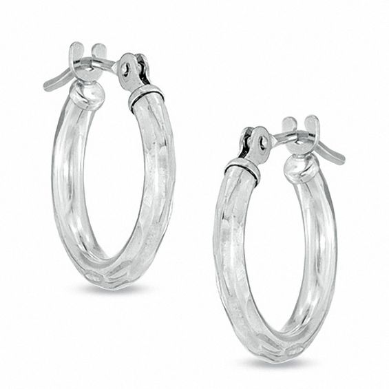 13mm Diamond Cut Hoop Earrings In 14k White Gold 13mm Diamond Cut Hoop Earrings In 14k White Gold