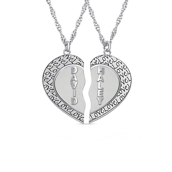 personalized couple s puzzle heart pendants in sterling silver 2