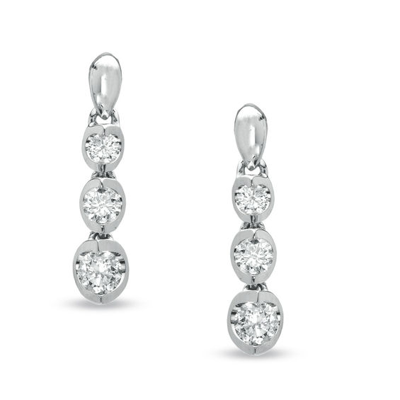 1 2 Ct T W Certified Canadian Diamond Three Stone Drop Earrings In 1 2 Ct T W Certified Canadian Diamond Three Stone Drop Earrings In 14k White Gold I I2
