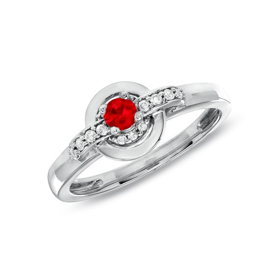 LabCreated Ruby and Diamond Accent Frame Promise Ring in 10K White