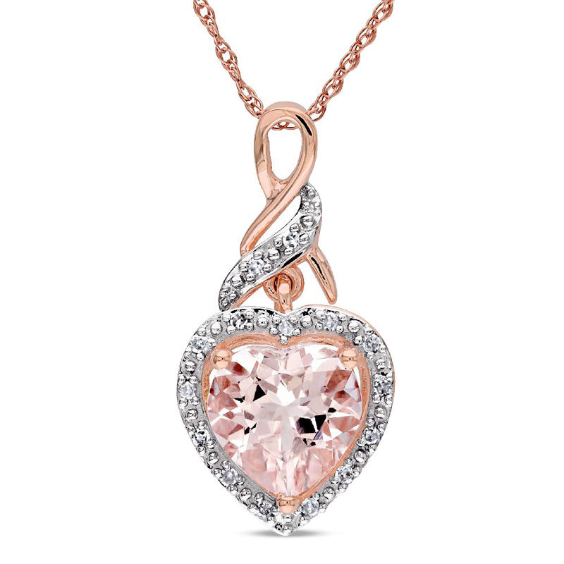 8.0mm Heart-Shaped Pink Morganite and Diamond Accent Pendant in 10K Rose Gold - 17"