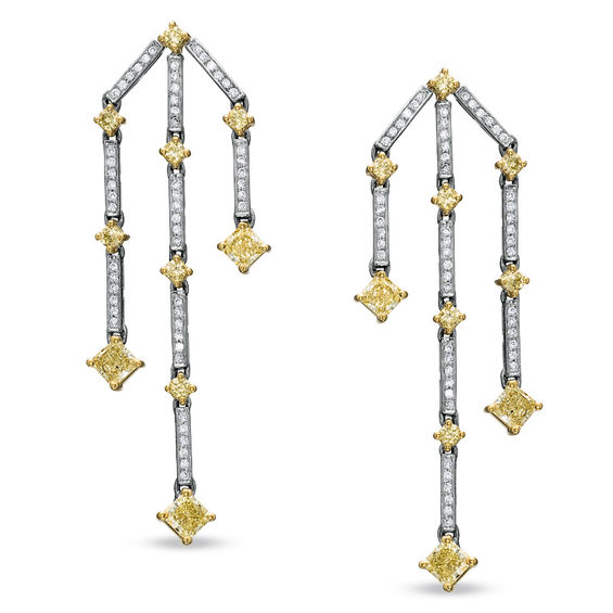 2 Ct T W Fancy Yellow And White Diamond Chandelier Earrings In 18k T W Fancy Yellow And White Diamond Chandelier Earrings In 18k Gold