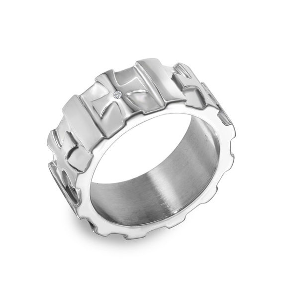 Men's Diamond Accent 9.0mm Cross Band in Stainless Steel Round