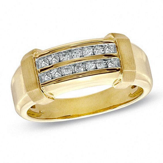 mens 15 ct tw diamond double row wedding band in 10k gold wedding bands wedding zales - Zales Mens Wedding Rings mens 15 ct tw diamond double row wedding band in 10k gold wedding bands wedding zales - Zales Mens Wedding Rings