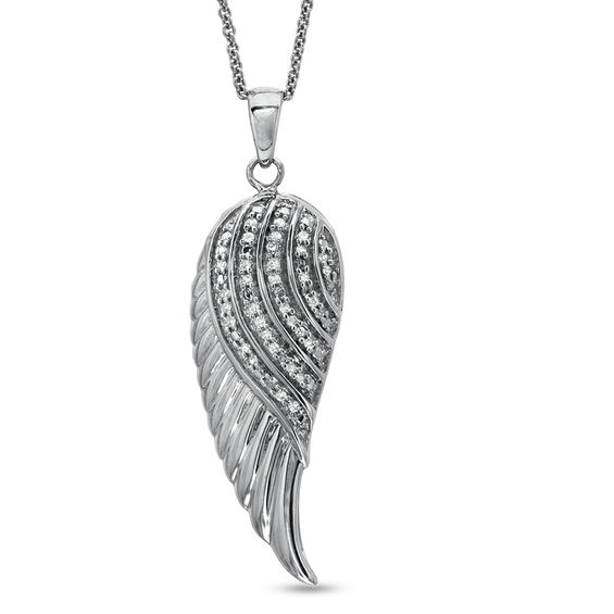 1/10 CT. T.W. Diamond Angel Wing Pendant in Sterling Silver Diamond