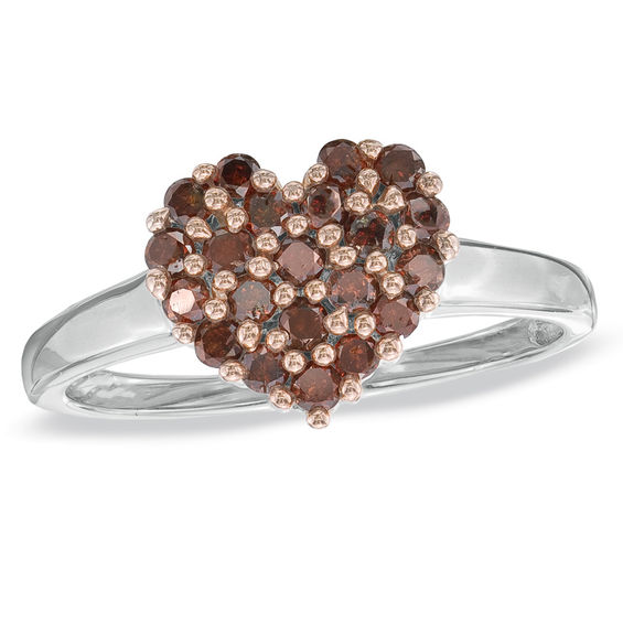 1/2 CT. T.W. Enhanced Red Diamond Heart Ring in Sterling Silver Size